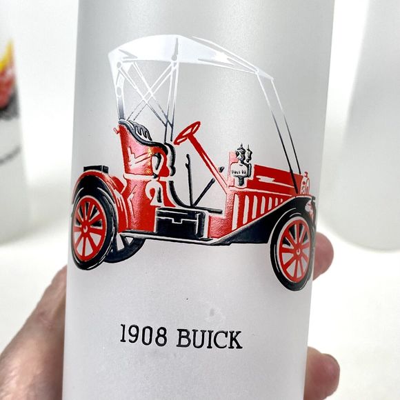 Frosted High Ball Glasses Vintage Barware Hazel Atlas Antique Autos Set of 4 - Picture 6 of 8